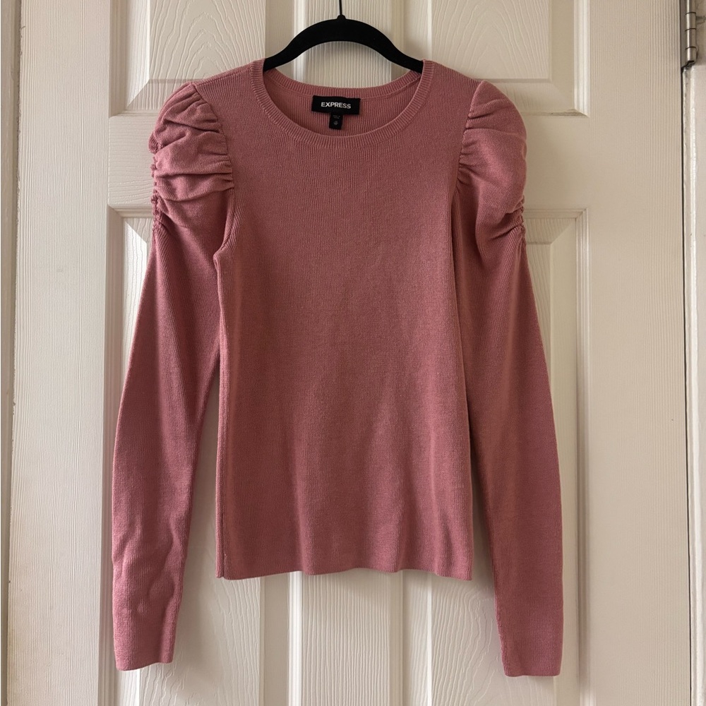 Express Rose Long Sleeve Top with Ruched Shoulders